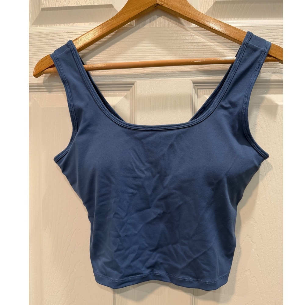 Halara Womens Blue Crisscross Open Back Activewear Crop Top Built-in Bra Size M